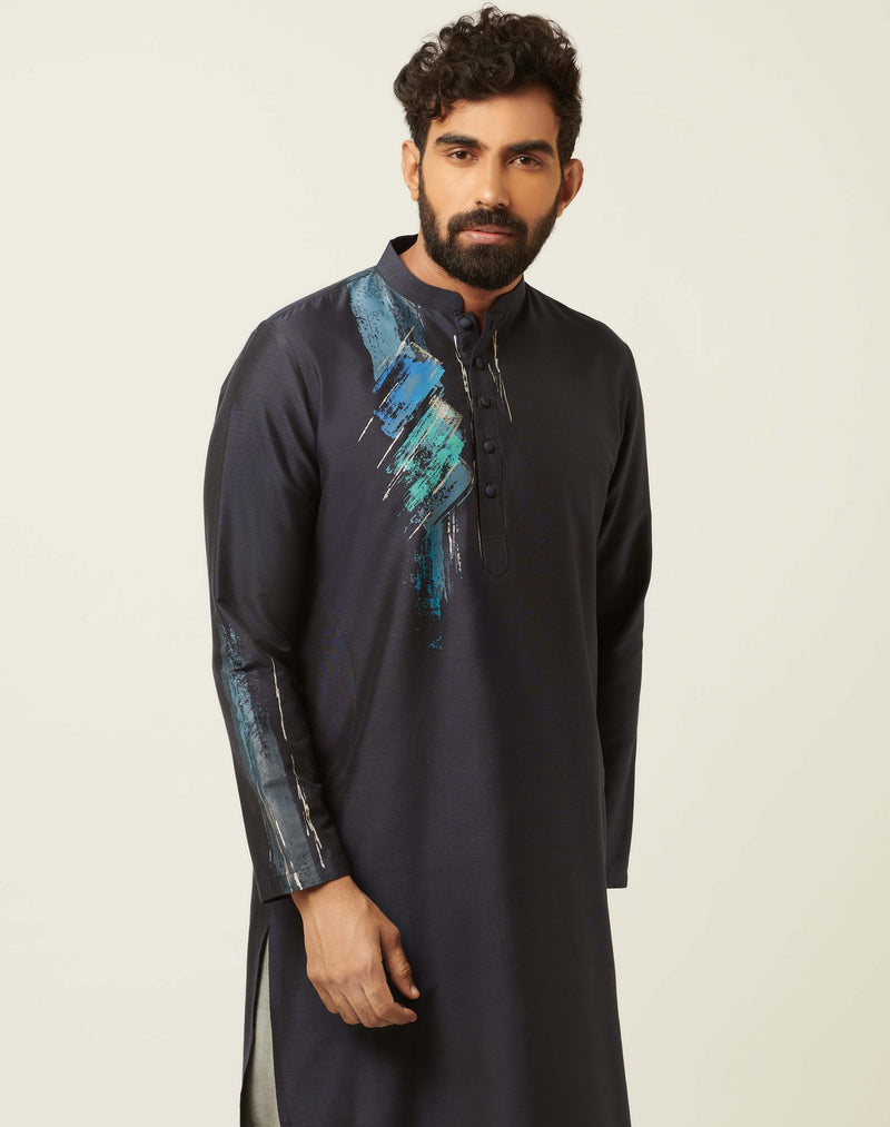 Diagonal Domino Navy Blue Kurta