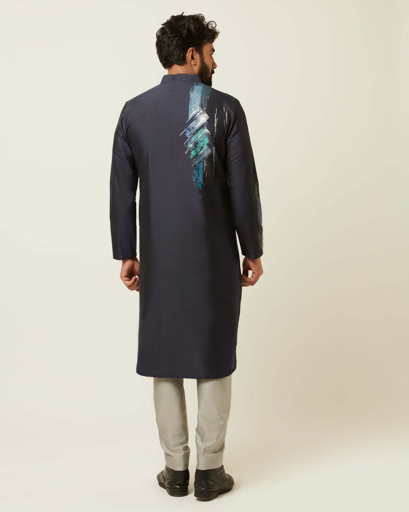 Diagonal Domino Navy Blue Kurta